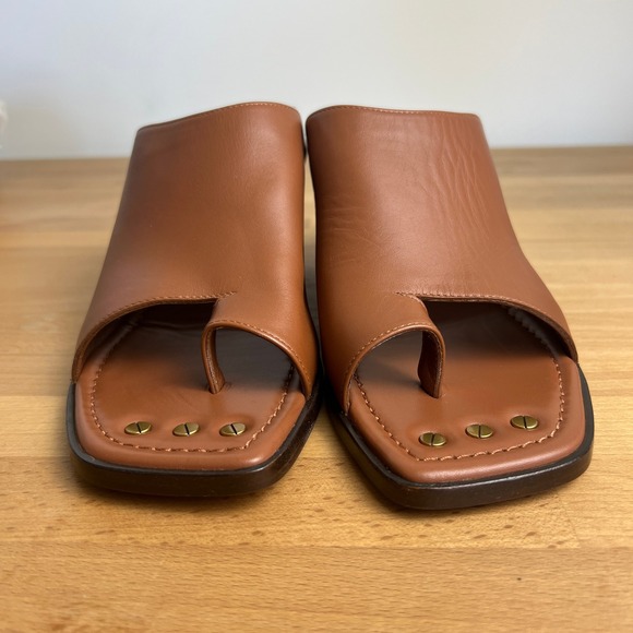 Frame Le Beachwood Leather Slide Sandal Heel‎ in Tobacco Brown - Picture 6 of 12